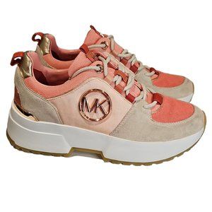 Michael Kors Pink and Beige Tri Tone Suede Platform Sneakers Women's Size 6M